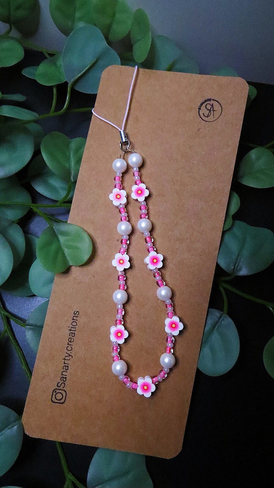 Phone cord pink flowers